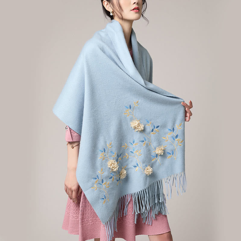 Wool Embroidered Tassel Mindful Sanctuary Shawl Wrap