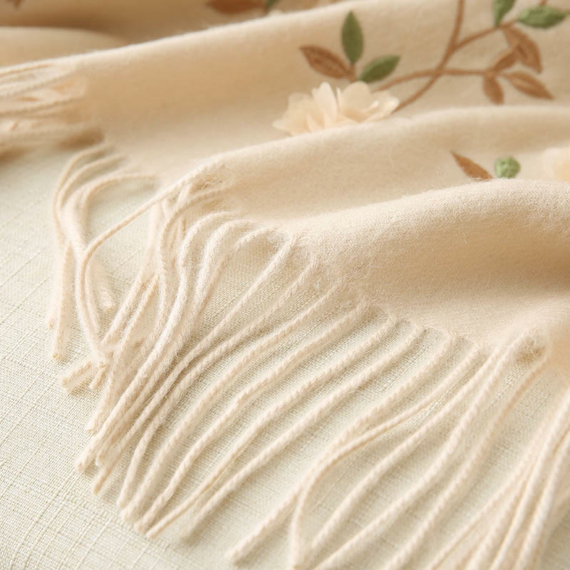 Wool Embroidered Tassel Mindful Sanctuary Shawl Wrap