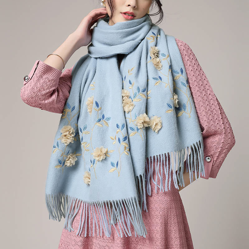 Wool Embroidered Tassel Mindful Sanctuary Shawl Wrap