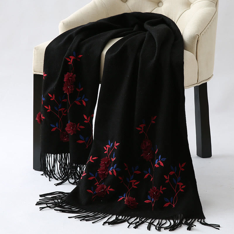 Wool Embroidered Tassel Mindful Sanctuary Shawl Wrap