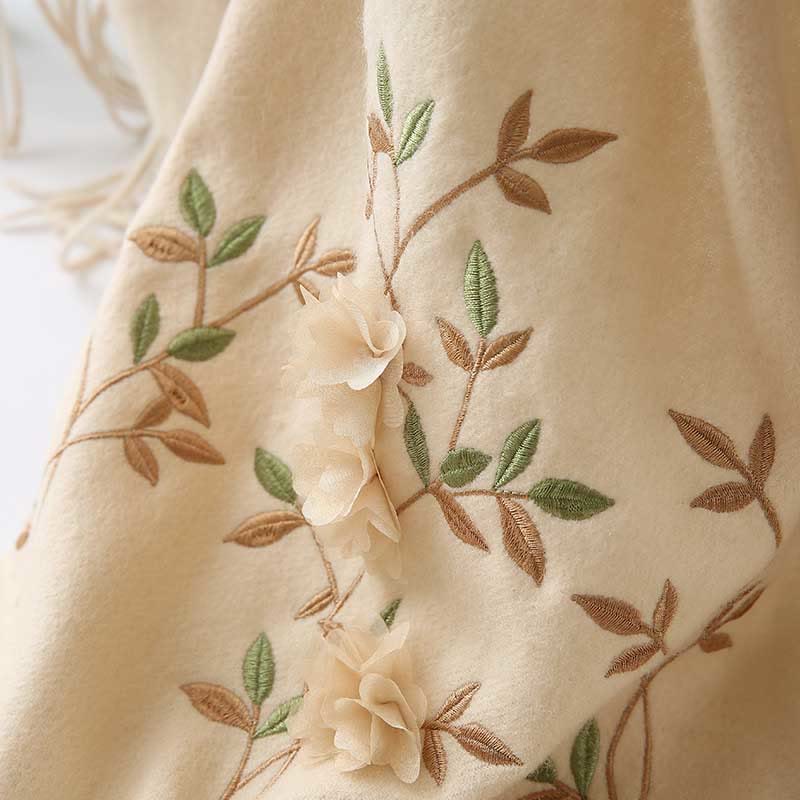 Wool Embroidered Tassel Mindful Sanctuary Shawl Wrap