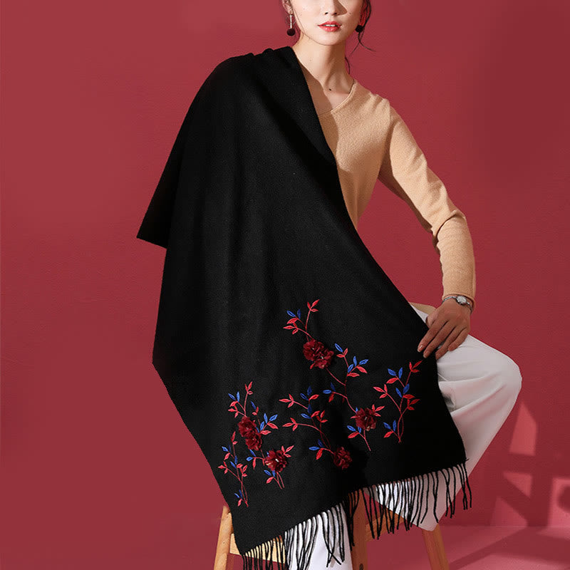 Wool Embroidered Tassel Mindful Sanctuary Shawl Wrap