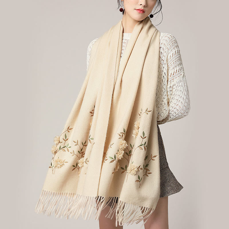Wool Embroidered Tassel Mindful Sanctuary Shawl Wrap
