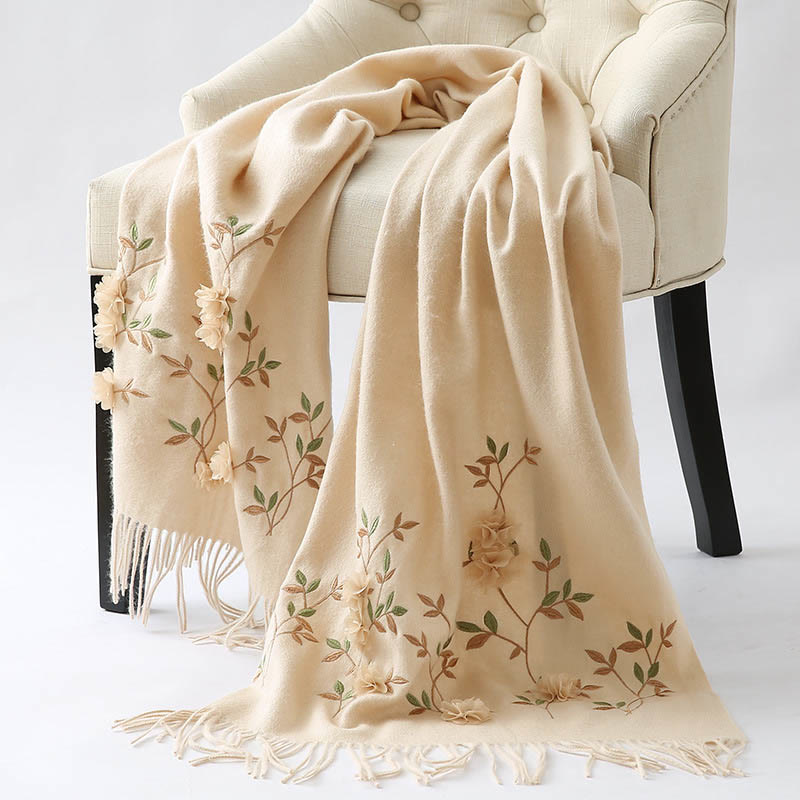 Wool Embroidered Tassel Mindful Sanctuary Shawl Wrap