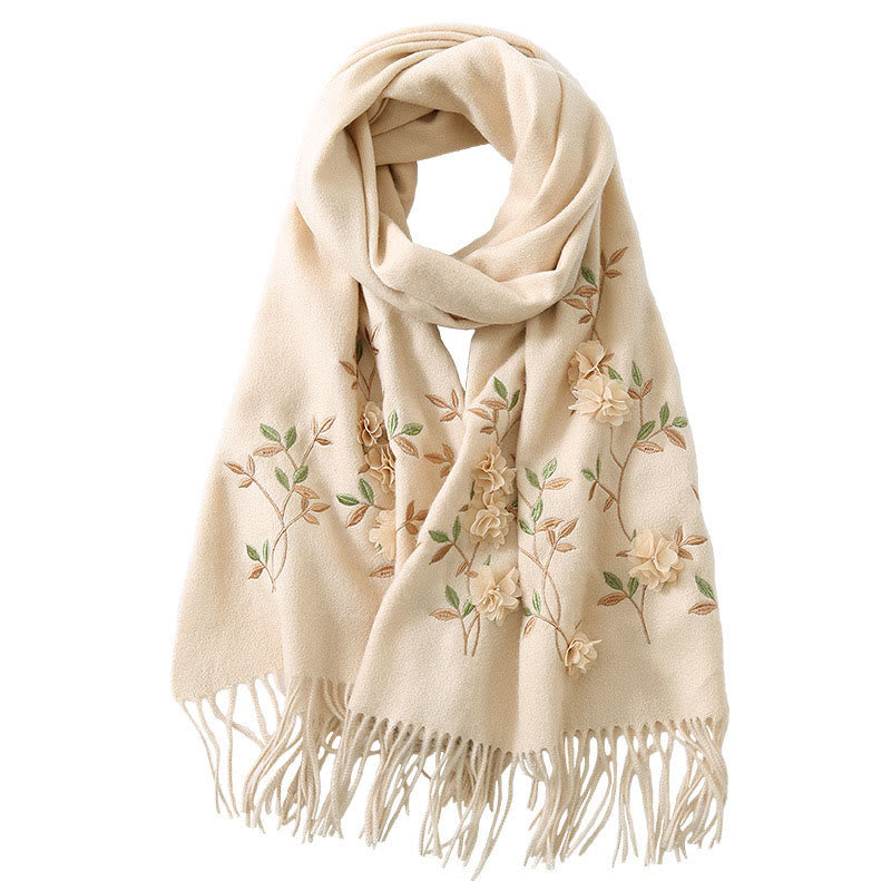 Wool Embroidered Tassel Mindful Sanctuary Shawl Wrap