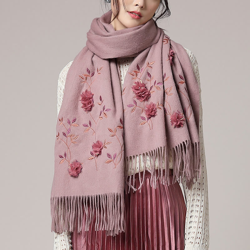 Wool Embroidered Tassel Mindful Sanctuary Shawl Wrap
