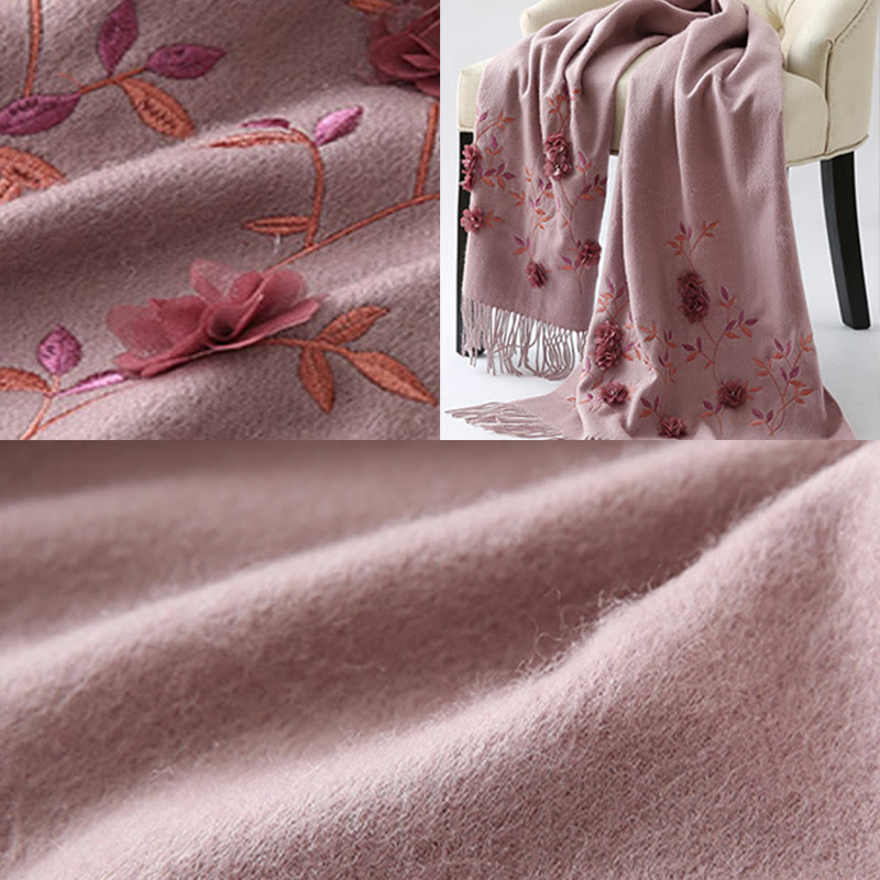 Wool Embroidered Tassel Mindful Sanctuary Shawl Wrap