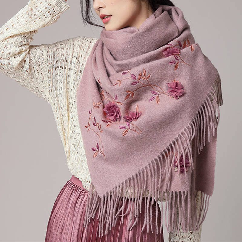 Wool Embroidered Tassel Mindful Sanctuary Shawl Wrap