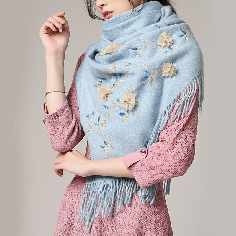 Wool Embroidered Tassel Mindful Sanctuary Shawl Wrap