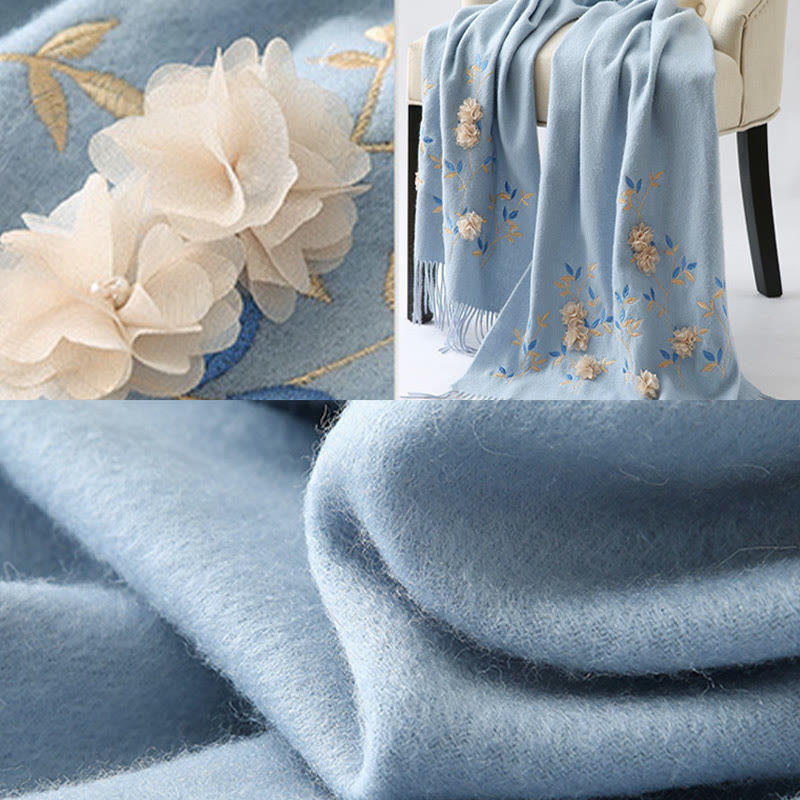 Wool Embroidered Tassel Mindful Sanctuary Shawl Wrap