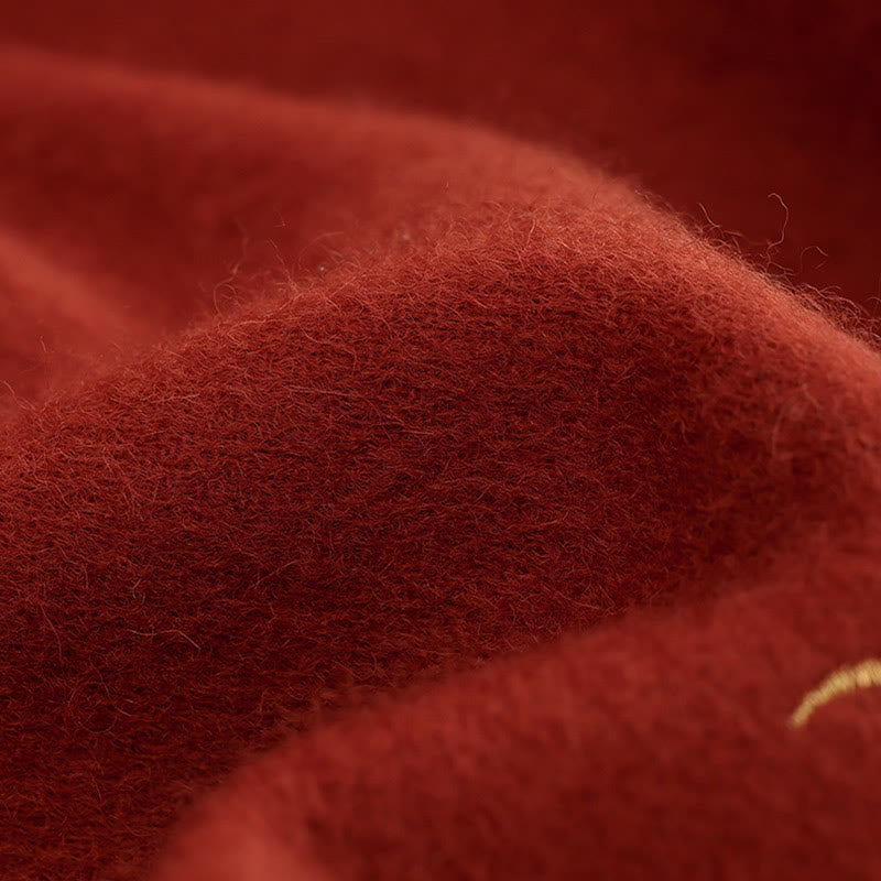 Wool Shawl Red Flower Gold Sequins Embroidery Tassel Winter Cozy Travel Scarf Wrap