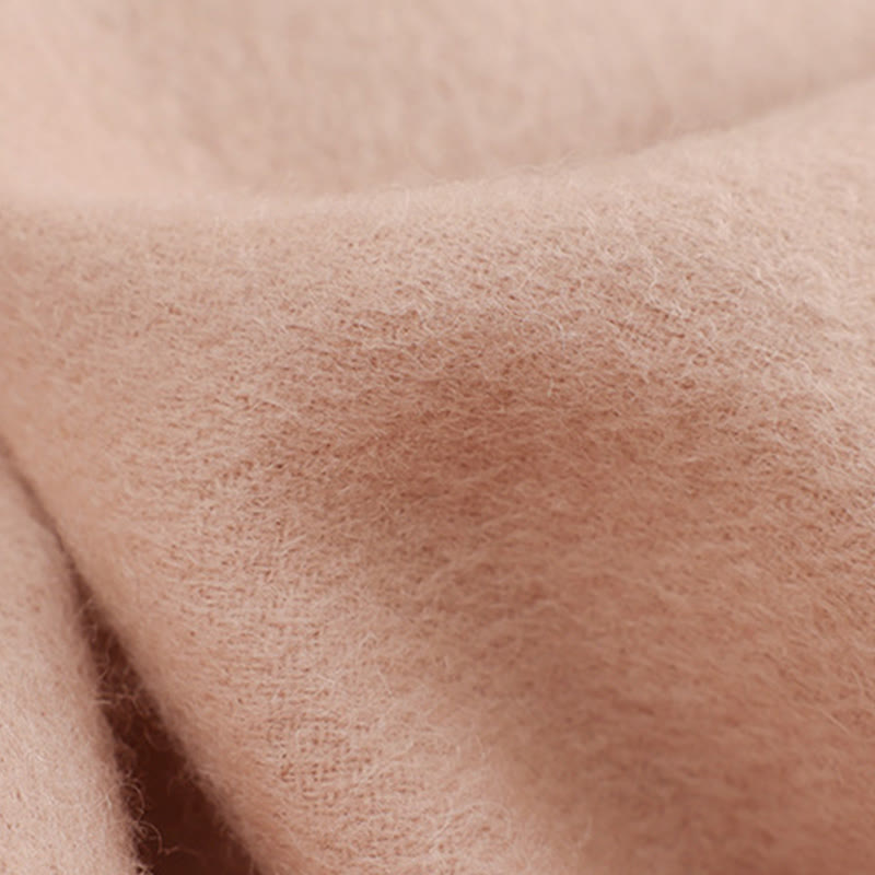 Wool Shawl Pink White Flower Embroidery Tassel Winter Cozy Travel Scarf Wrap