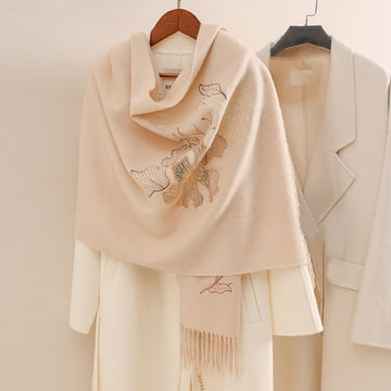 Wool Shawl Big Flower Sequins Embroidery Tassel Winter Cozy Travel Scarf Wrap