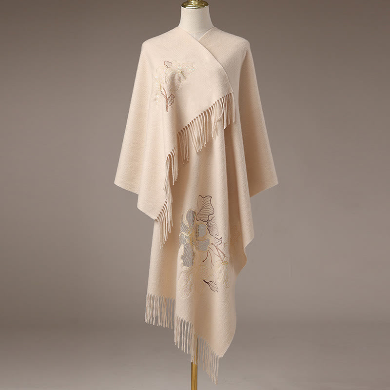 Wool Shawl Big Flower Sequins Embroidery Tassel Winter Cozy Travel Scarf Wrap