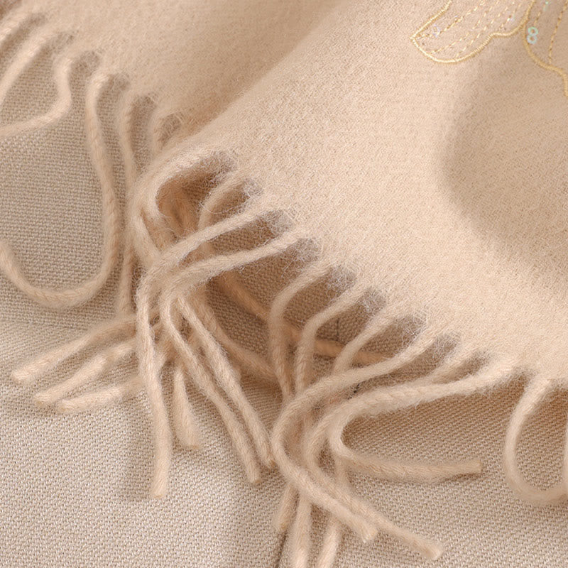 Wool Shawl Big Flower Sequins Embroidery Tassel Winter Cozy Travel Scarf Wrap