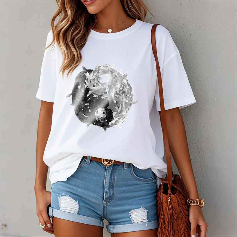 Yin Yang Koi Fish Combination Cotton Tee T-shirt