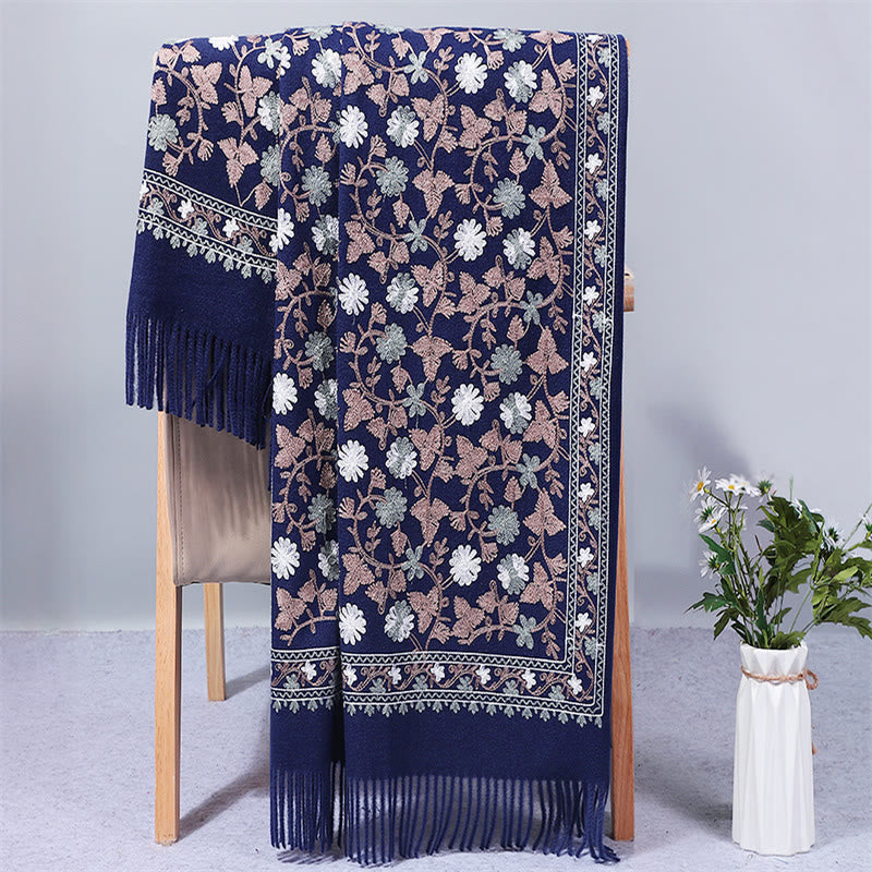 Polyester Shawl Cashew Flowers Embroidery Tassel Winter Cozy Travel Scarf Wrap