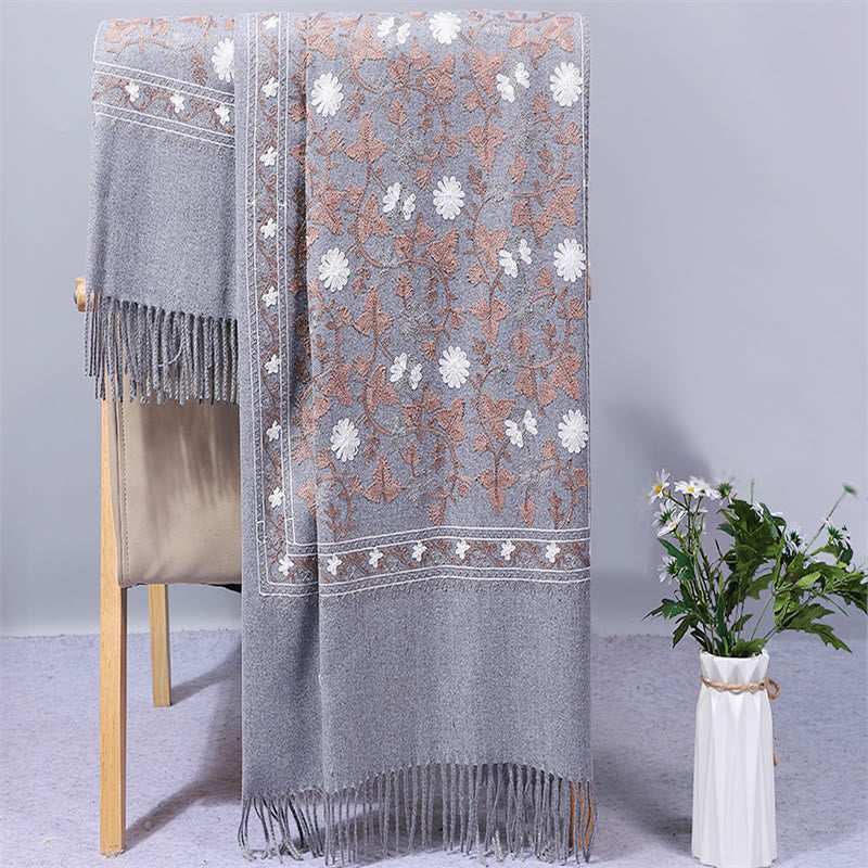 Polyester Shawl Cashew Flowers Embroidery Tassel Winter Cozy Travel Scarf Wrap