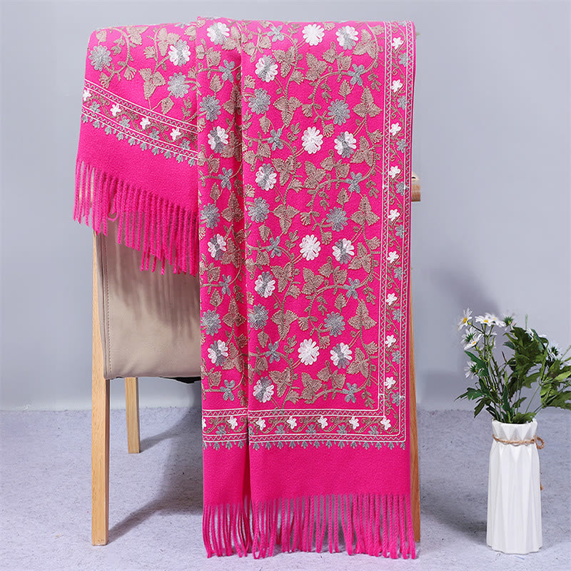 Polyester Shawl Cashew Flowers Embroidery Tassel Winter Cozy Travel Scarf Wrap
