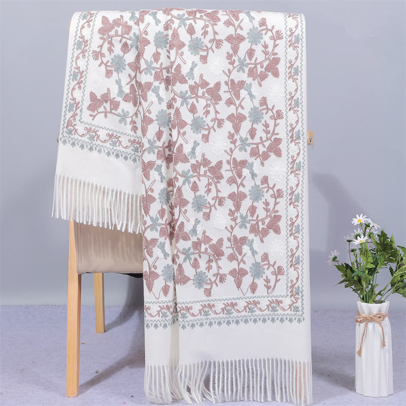 Polyester Shawl Cashew Flowers Embroidery Tassel Winter Cozy Travel Scarf Wrap