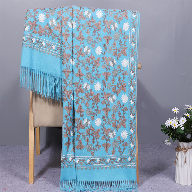 Polyester Shawl Cashew Flowers Embroidery Tassel Winter Cozy Travel Scarf Wrap