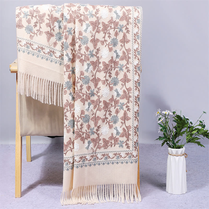 Polyester Shawl Cashew Flowers Embroidery Tassel Winter Cozy Travel Scarf Wrap