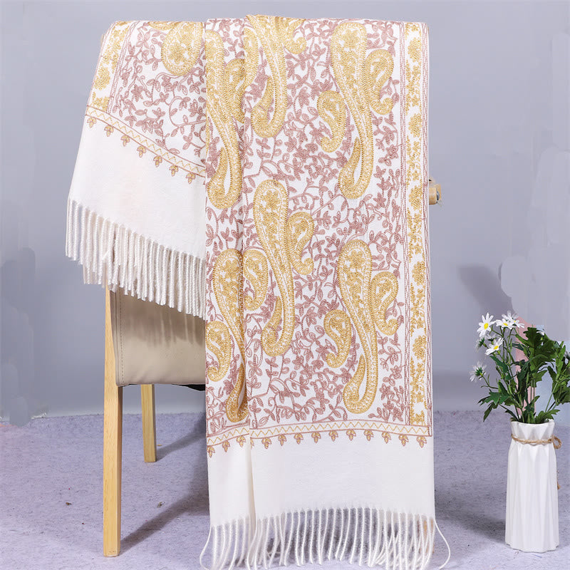 Embroidered Rayon Tasseled Meditation Wrap Shawl