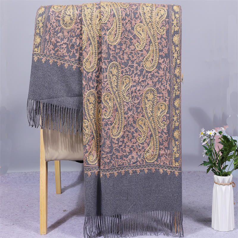 Embroidered Rayon Tasseled Meditation Wrap Shawl