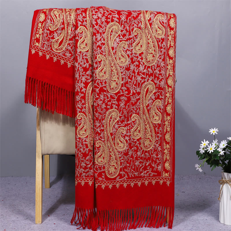 Embroidered Rayon Tasseled Meditation Wrap Shawl