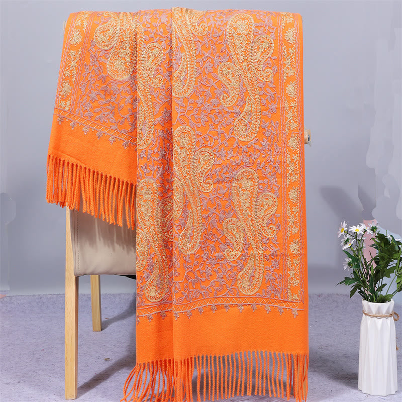 Embroidered Rayon Tasseled Meditation Wrap Shawl