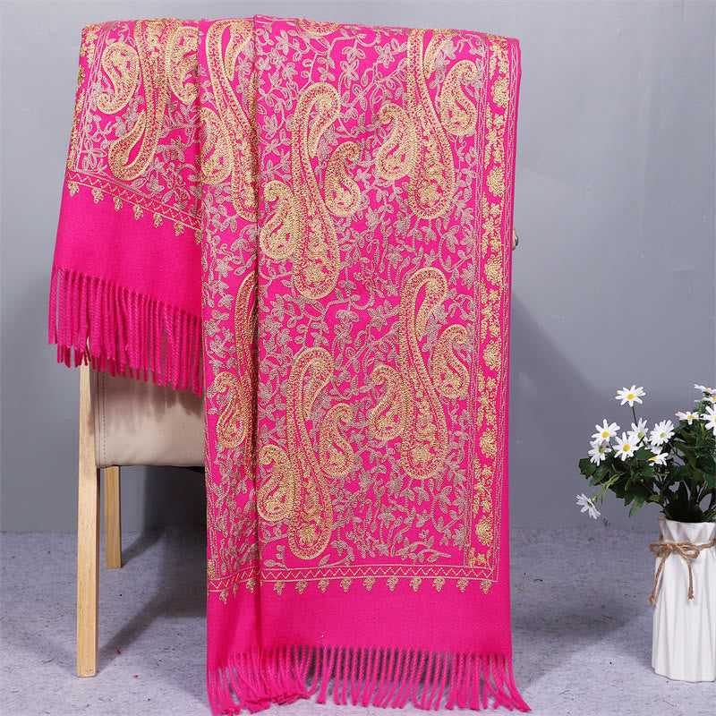 Embroidered Rayon Tasseled Meditation Wrap Shawl