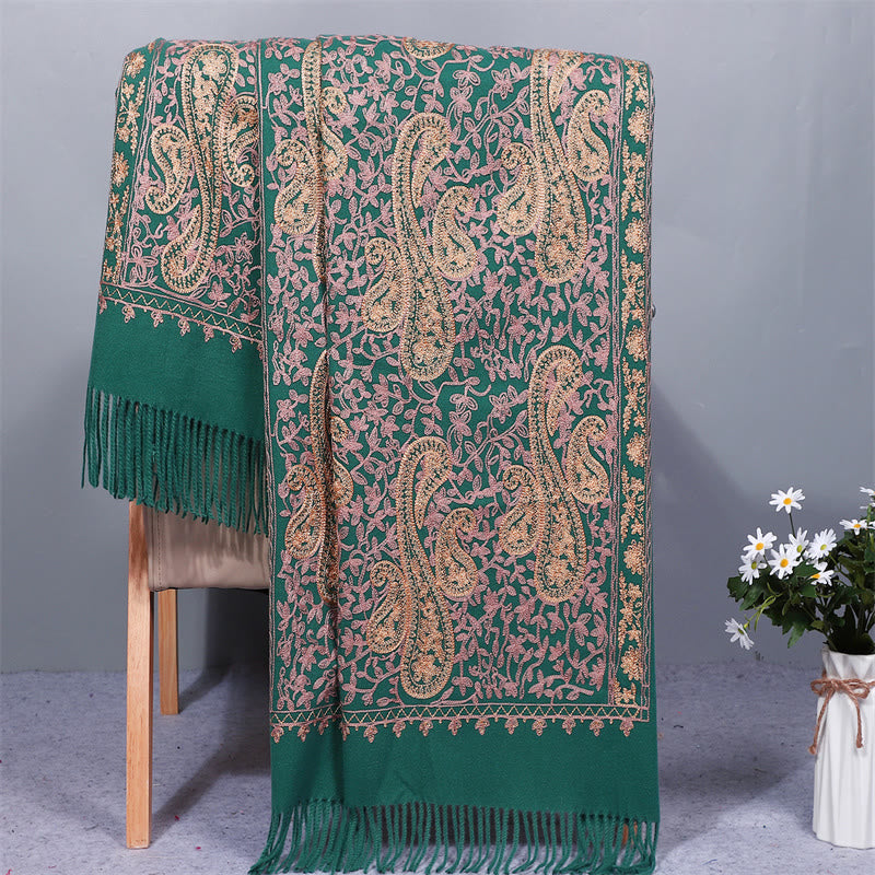 Embroidered Rayon Tasseled Meditation Wrap Shawl