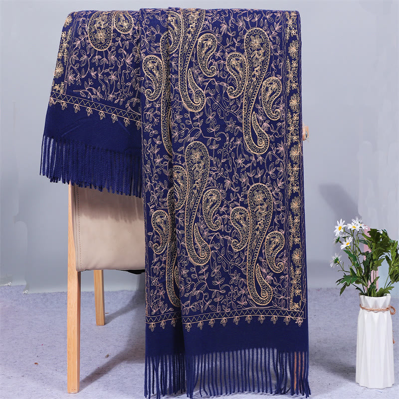 Embroidered Rayon Tasseled Meditation Wrap Shawl