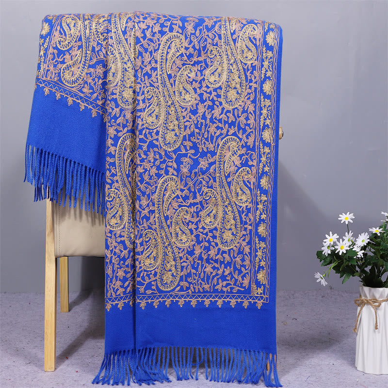 Embroidered Rayon Tasseled Meditation Wrap Shawl