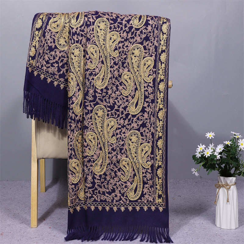Embroidered Rayon Tasseled Meditation Wrap Shawl