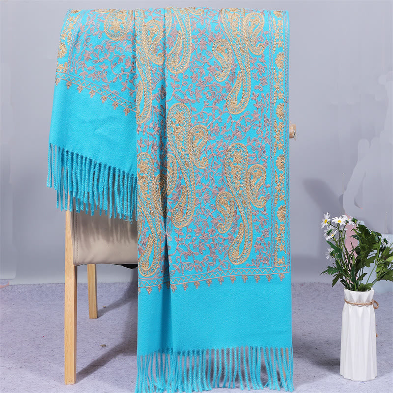 Embroidered Rayon Tasseled Meditation Wrap Shawl