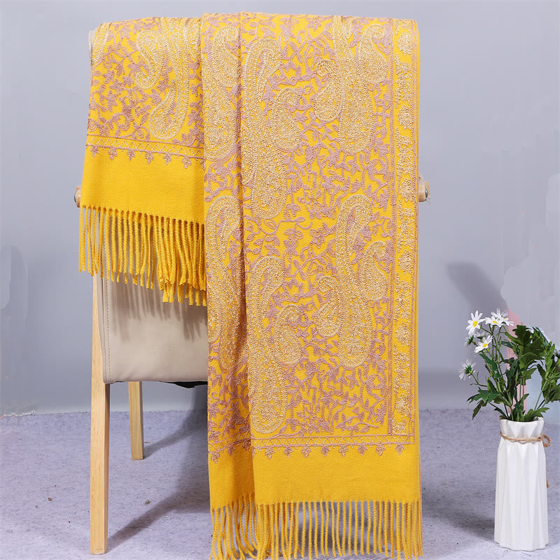 Embroidered Rayon Tasseled Meditation Wrap Shawl