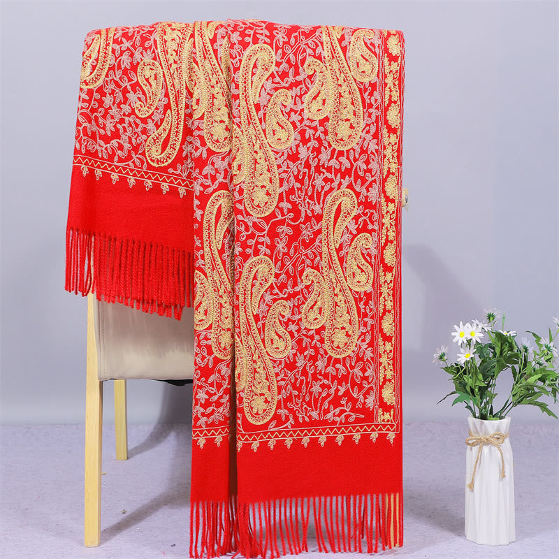 Embroidered Rayon Tasseled Meditation Wrap Shawl