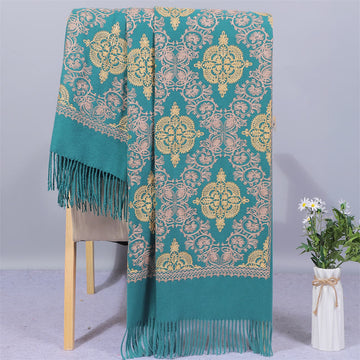 Polyester Shawl Symmetry Gold Filigree Embroidery Tassel Winter Cozy Travel Scarf Wrap