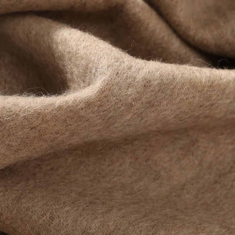 Wool Shawl White Pink Flowers Golden Leaves Embroidery Tassel Winter Cozy Travel Scarf Wrap