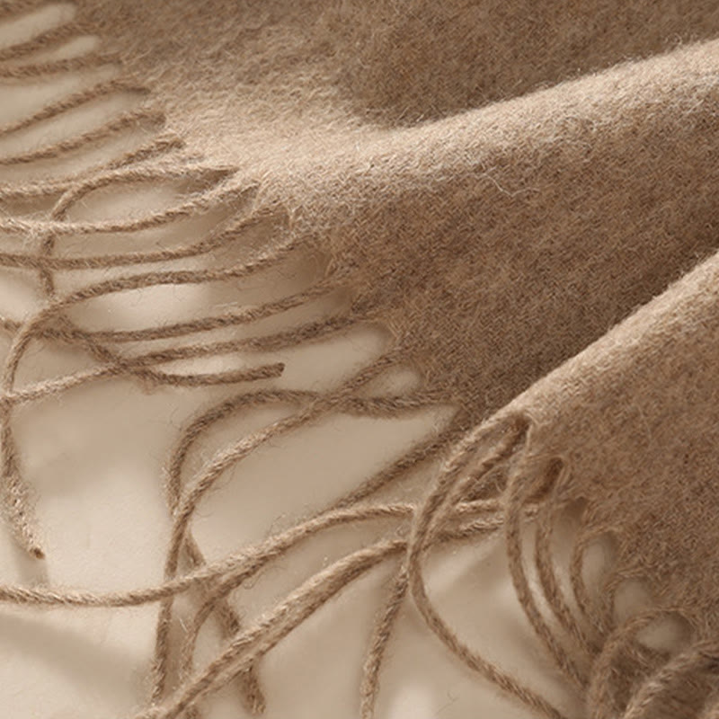 Wool Shawl White Pink Flowers Golden Leaves Embroidery Tassel Winter Cozy Travel Scarf Wrap