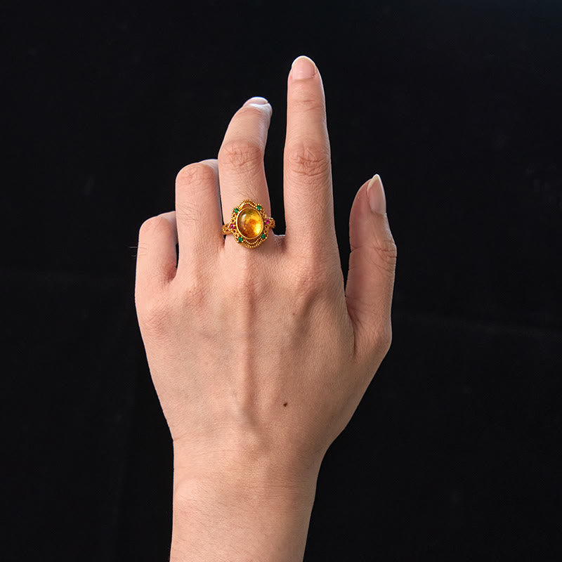 Flower Amber Hollow Lace Confidence Adjustable Ring