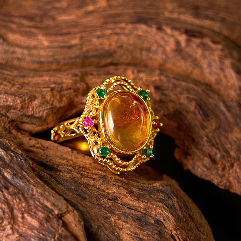 Flower Amber Hollow Lace Confidence Adjustable Ring