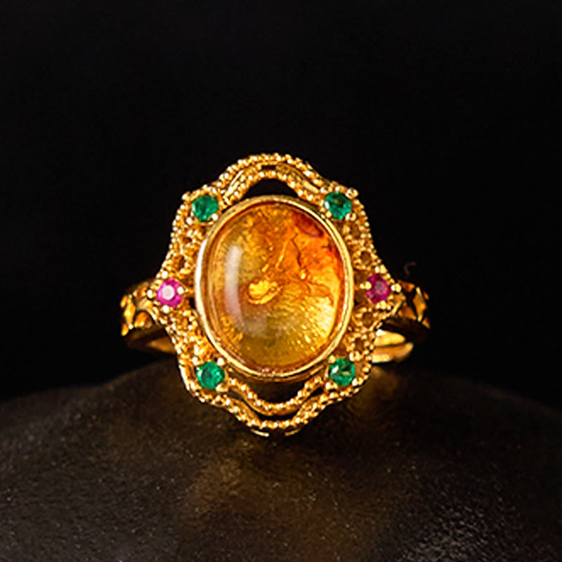 Flower Amber Hollow Lace Confidence Adjustable Ring