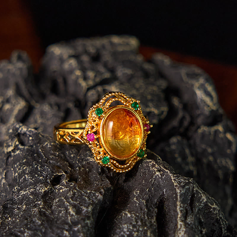 Flower Amber Hollow Lace Confidence Adjustable Ring
