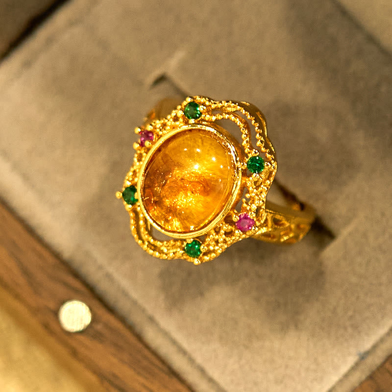 Flower Amber Hollow Lace Confidence Adjustable Ring