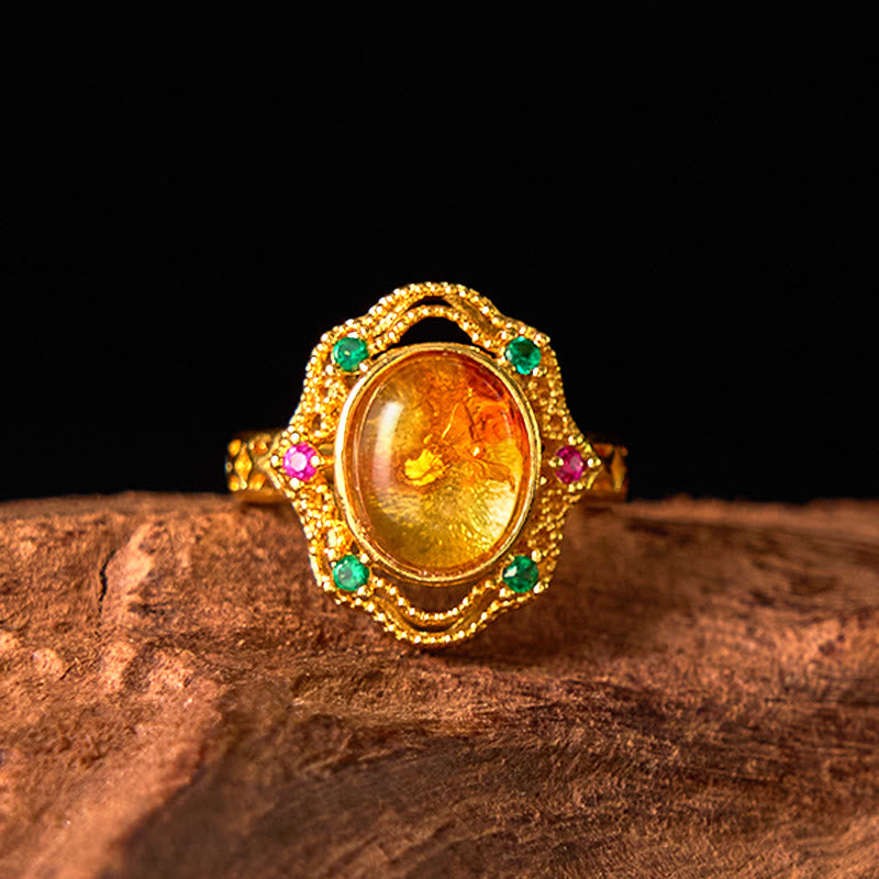 Flower Amber Hollow Lace Confidence Adjustable Ring