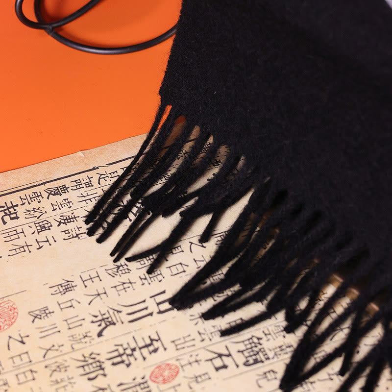 Embroidered Wool Bamboo Leaf Meditation Shawl Wrap with Tassels