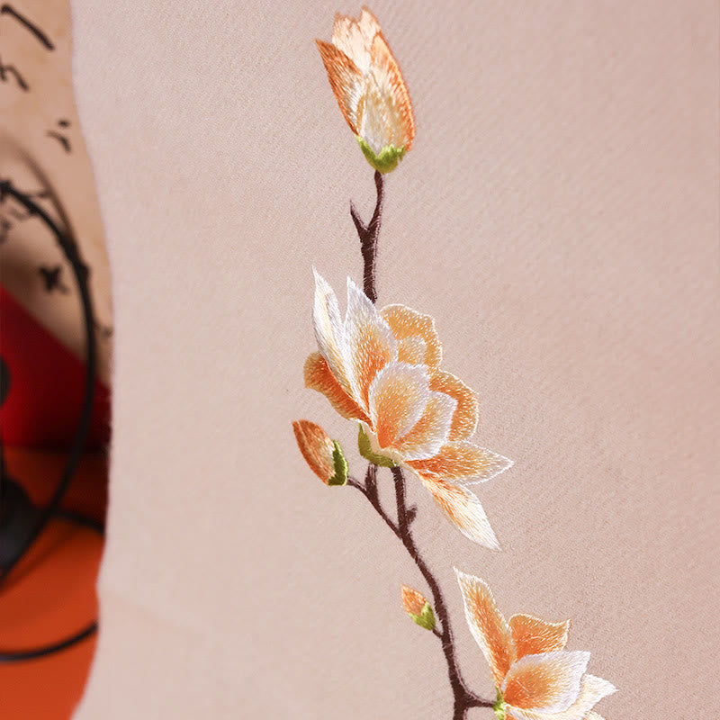 Wool Shawl Yulan Magnolia Embroidery Tassel Winter Cozy Travel Scarf Wrap