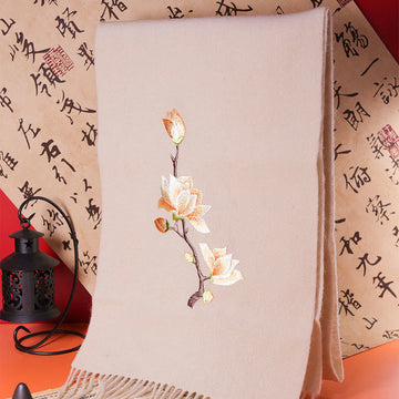 Tactile Wool Embroidered Magnolia Meditation Wrap Shawl